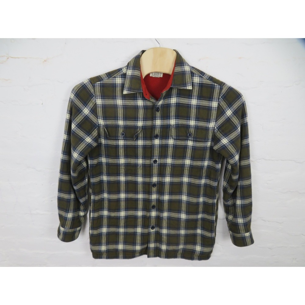LL Bean Flannel Shirt Jacket Mens Small Plaid Fleece Lined Button Up Shacket